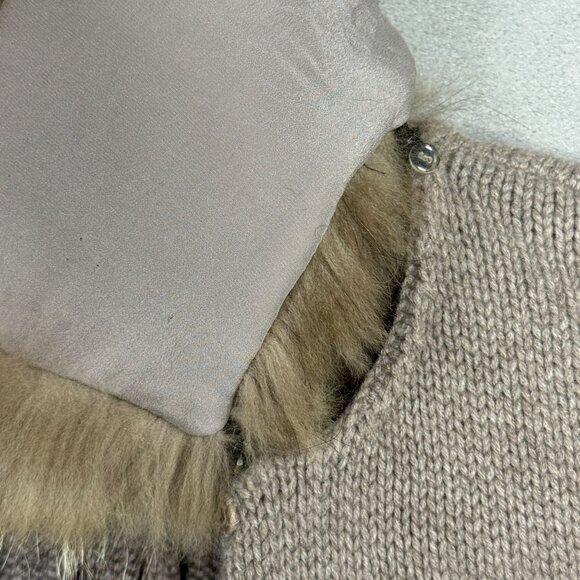 Yves Salomon Cashmere Sweater Cardigan Raccoon Fur Collar Brown Luxury Designer - Picture 10 of 12